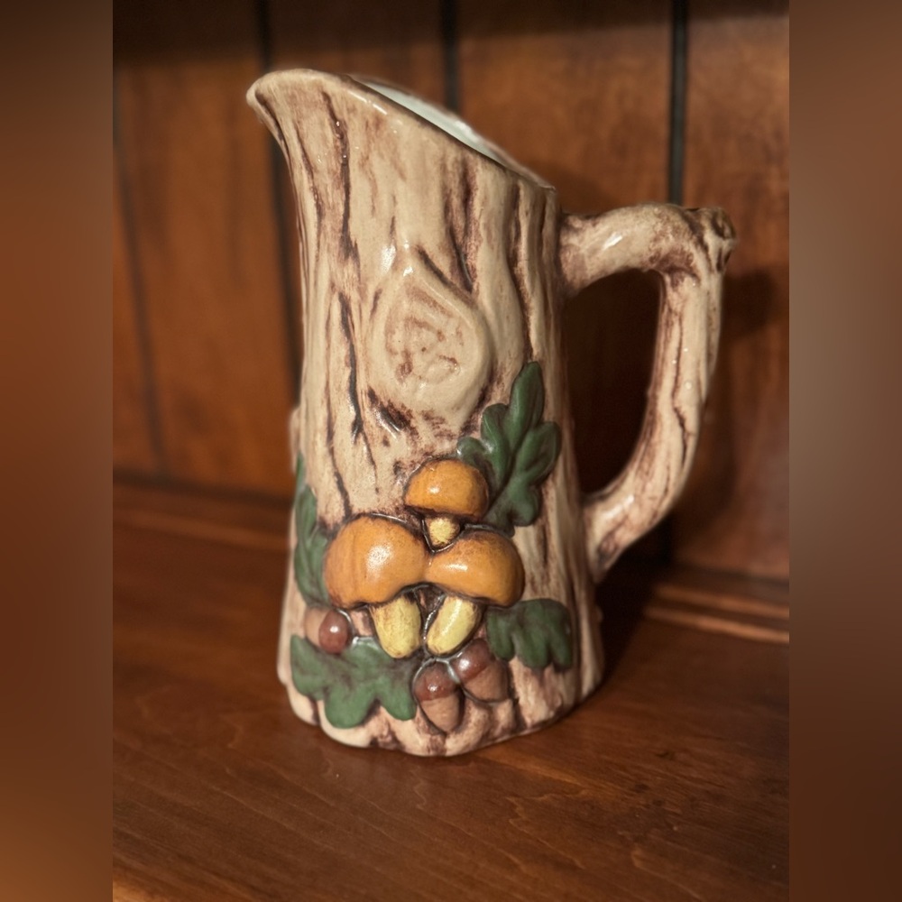 🍄 Vintage 1970s Holland Mold USA Ceramic Tree Trunk Pitcher 🌳